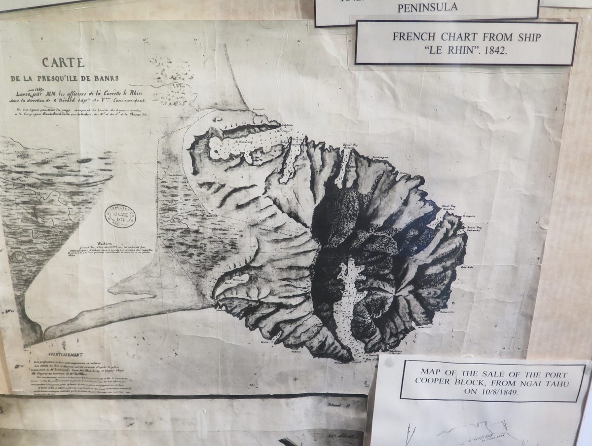 An 1842 French nautical chart of Banks Peninsula from the ship Le Rhin