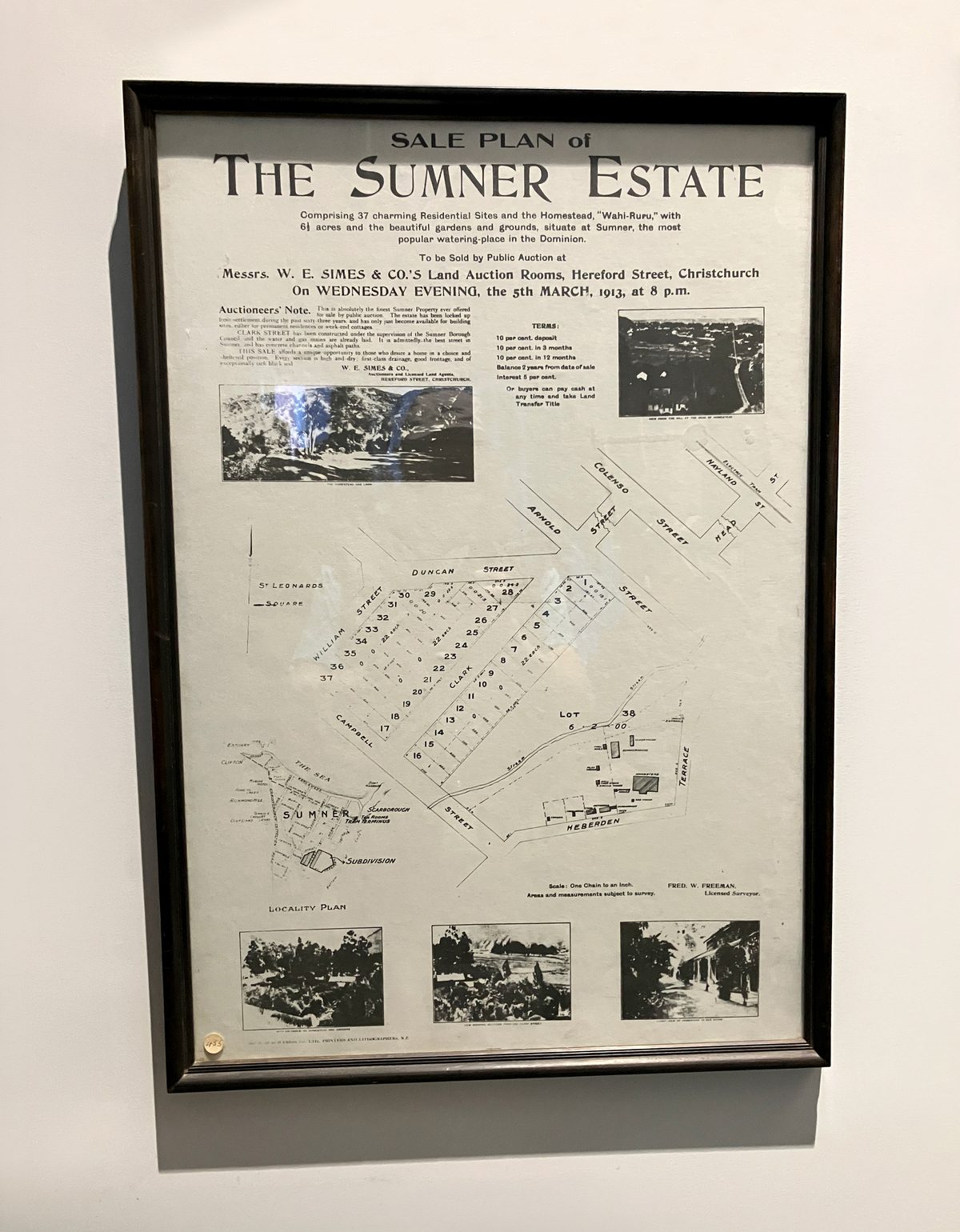 Framed 1913 auction sale plan of The Sumner Estate